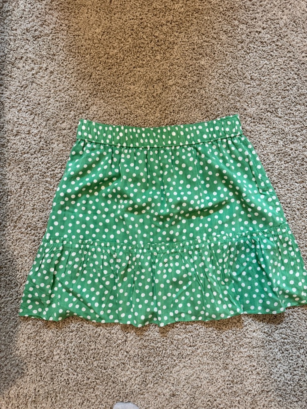 LOFT Green Polka Dot Ruffle Mini Skirt